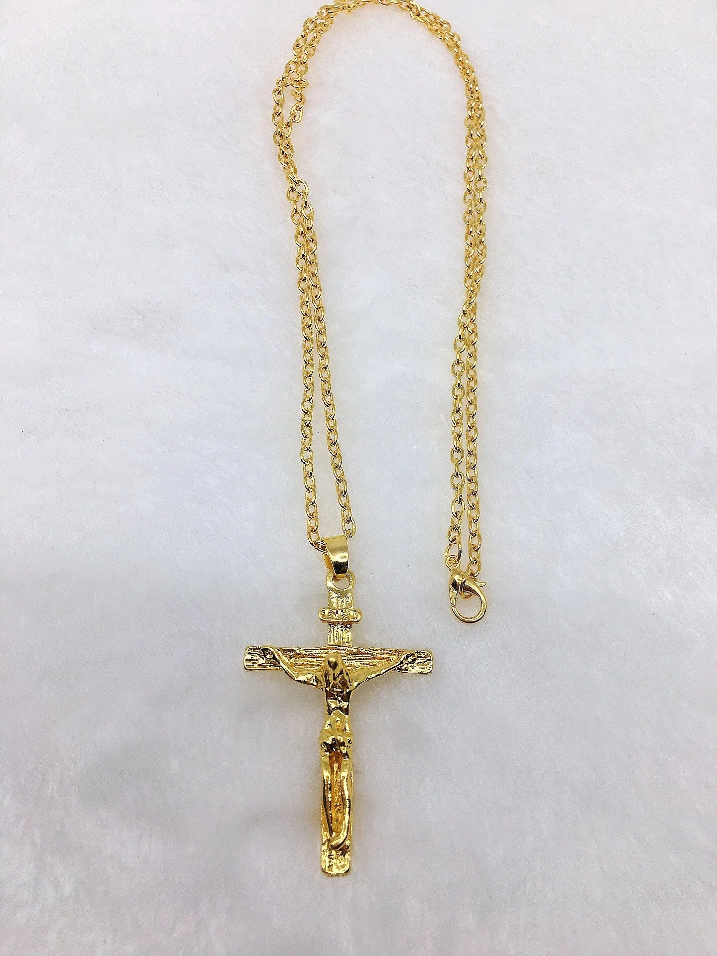 Mode Kruzifix Jesus Christus Herrenschmuck Gold Braun Silber Farbe Metall Kreuz Anhänger mit Halskette Halsketten für Damen