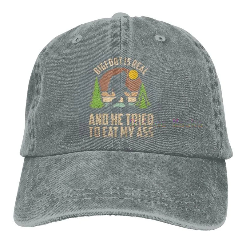 Bigfoot is Real and He Tried to Eat My Ass Baseball Cap Unisex Vintage Trucker Hat Adjustable Cowboy Hats for Mens Womens