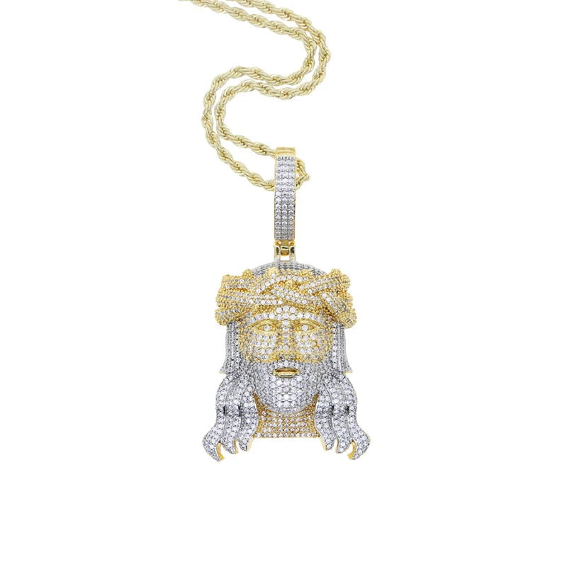 2024Neu Zweifarbig Roségoldfarbe Hip Hop Jesus Christus Kopf Anhänger Mikro Pavé 5A Zirkonia CZ Iced Out Herren Mode Schmuck