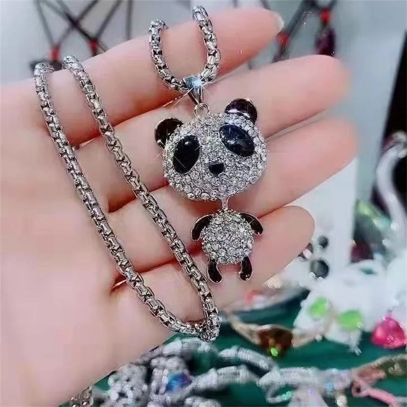 Fashion Movable Panda Necklace Lady Exquisite and Cute Cartoon Animal Hip-hop Personality All-match Pendant