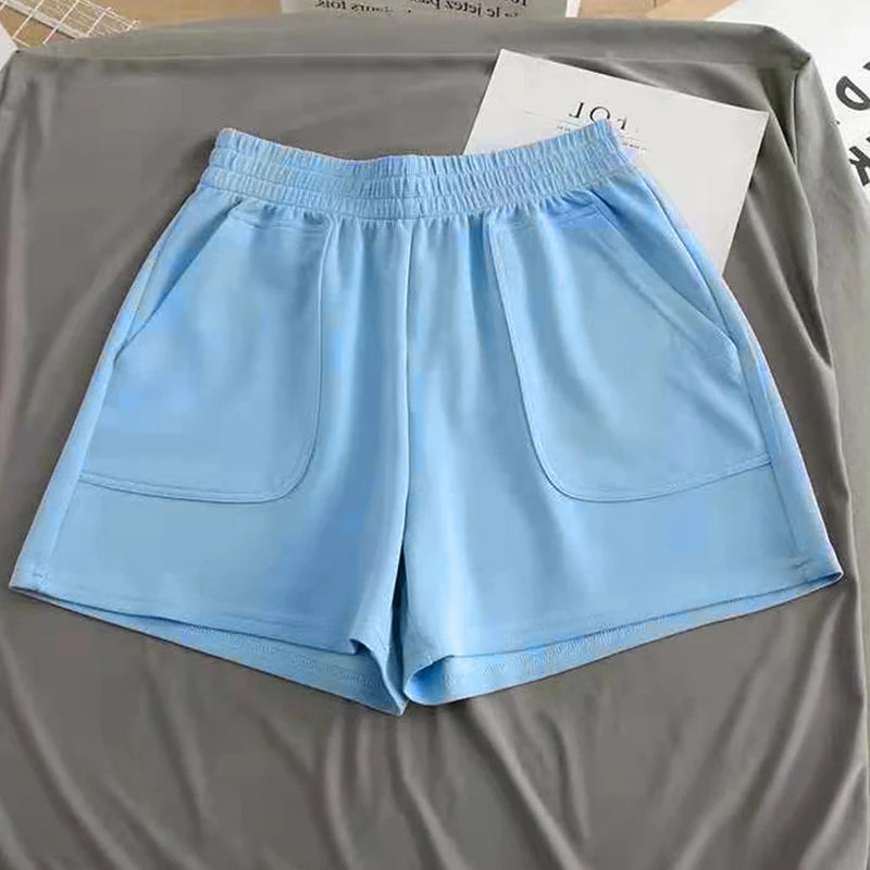 Lässige Damen-Shorts mit hoher Taille, kurze Sporthosen für den Sommer mit Tasche, lose Unterteile für Zuhause, Mädchen-Homewear, weite Sweathose