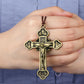 Cottvott Dreifaltigkeits-Kruzifix Jesus Christus Kreuz Anhänger Halskette Katholische verstellbare Wachsseilkette Halskette Frauen Männer Schmuck Geschenk