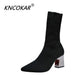 Autumn winter elastic fabric ankle boots women's shoes pointed thick heel stretch boots knitted stockings sizes 34-43
