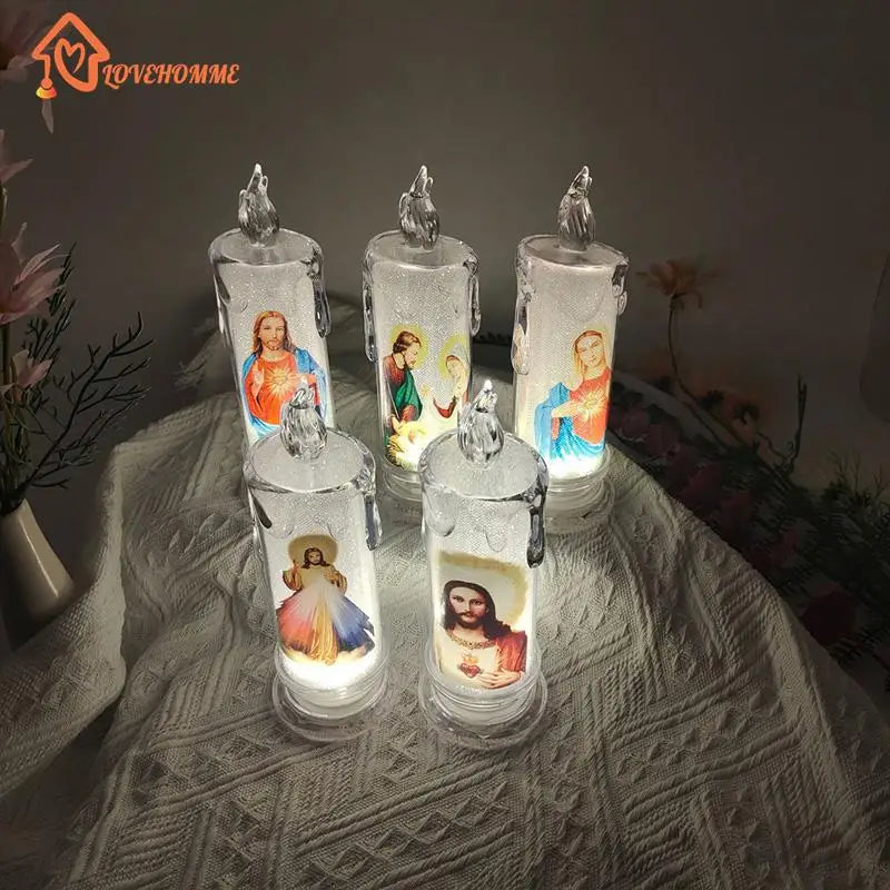Jesus Jungfrau Christus Kerzenlampe Romantisches Teelicht Elektronische Flammenlose LED Deko