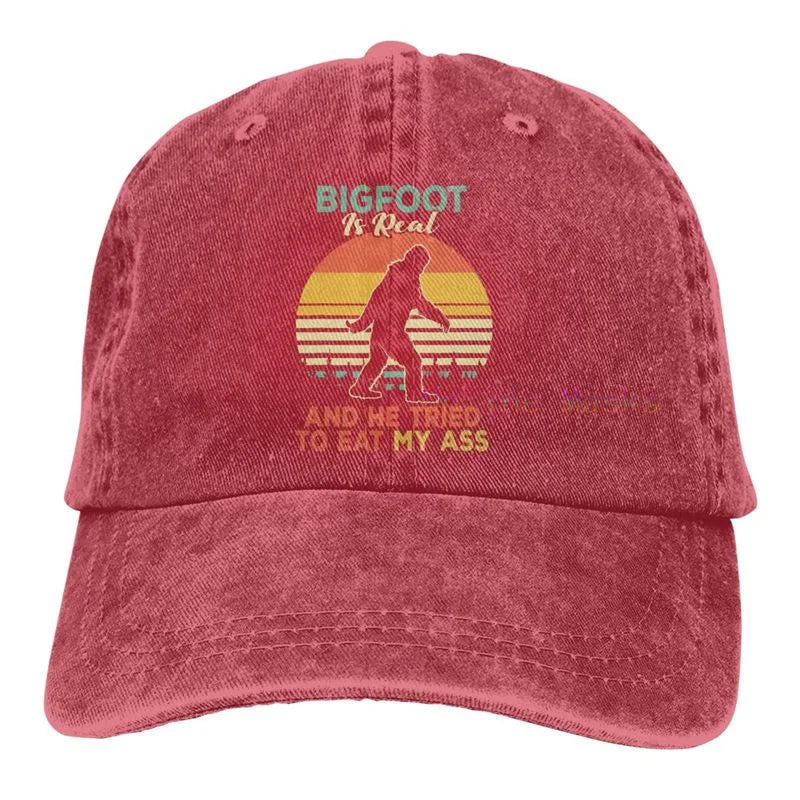 Bigfoot is Real and He Tried to Eat My Ass Baseball Cap Unisex Vintage Trucker Hat Adjustable Cowboy Hats for Mens Womens