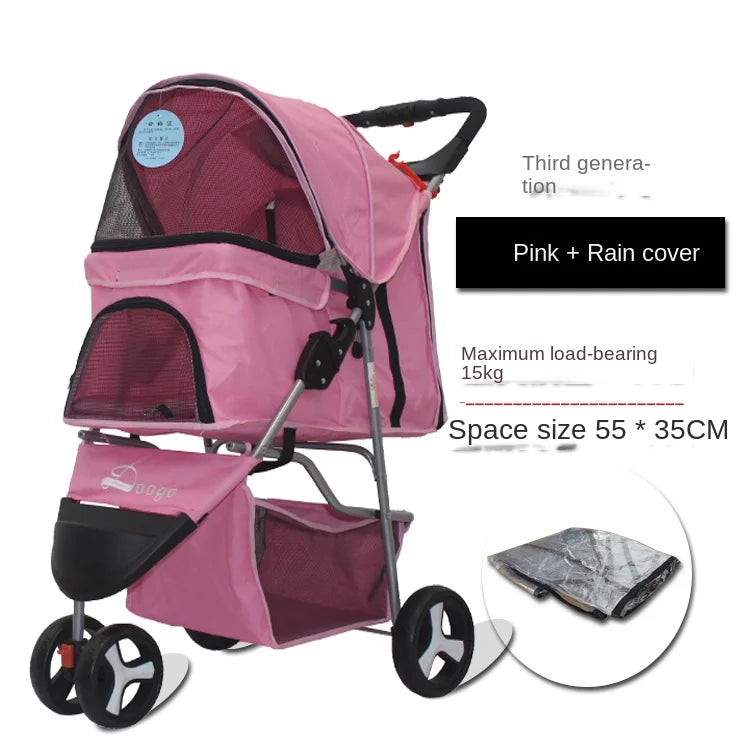 Lightweight Outing Small And Medium-sized Pet Stroller Four Seasons Universal Dog Cat Stroller Foldable Tricycle Cage Pet