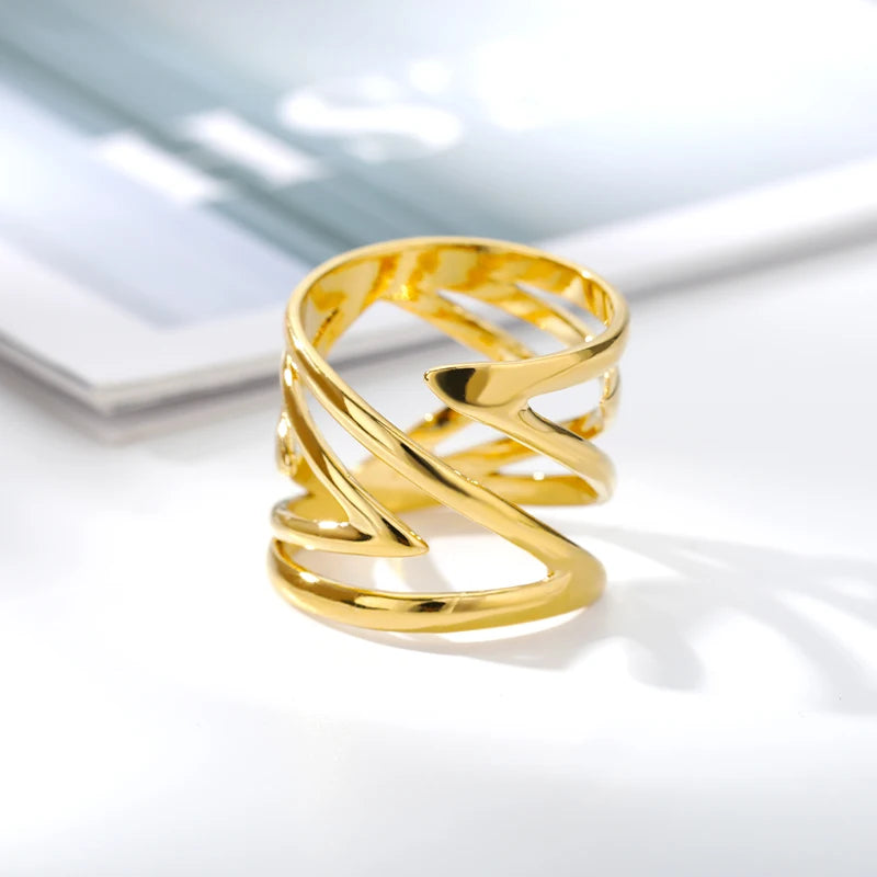 Klassische geometrische unregelmäßige Ringe für Frauen, goldfarben, Edelstahl, offene Ringe, Mädchen, Persönlichkeit, Punk-Schmuck-Accessoires