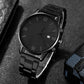 4tlg/Set, Herren schlichte Zeiger runde schwarze Kalender-Quarzuhr und schwarze Kreuz-Anhänger Halskette, Ring, Armband, Geschenk für Ihn