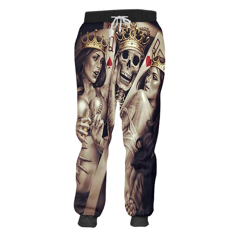 3D-Druck Totenkopf rauchend Lässige Y2K-Hose Herren Jogginghose Neu Coole Sweat-Jogger Harem Herren Volle Länge Hombre Kapuzen-Golfshirt