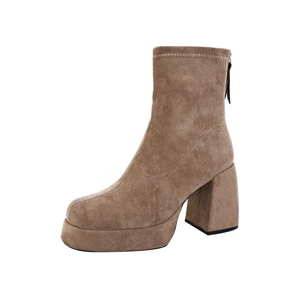 2024 Damenmode High-Heel Stiefel Winter Neuer Britischer Stil Weiche Sohle Rutschfest Laufsteg Vielseitig Warm Haltend Lederschuh
