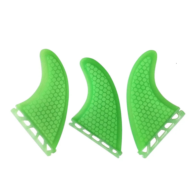 Surfbrett Flossen Set Tri Finnen UPSURF Future S/M/L Honeycomb Fiberglas Orange/Gelb/Blau/Grau/Grün mit schwarzem Logo Funboard Finnen
