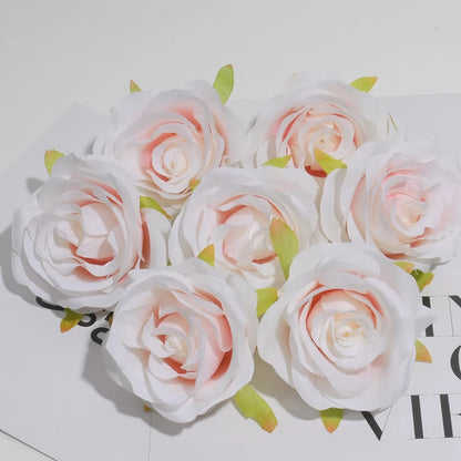 30pcs/7-8cm White Rose Artificial Silk Flower Heads DIY Wedding Home Birthday Party Decoration Wreath Scrapbooking Fake Flowers