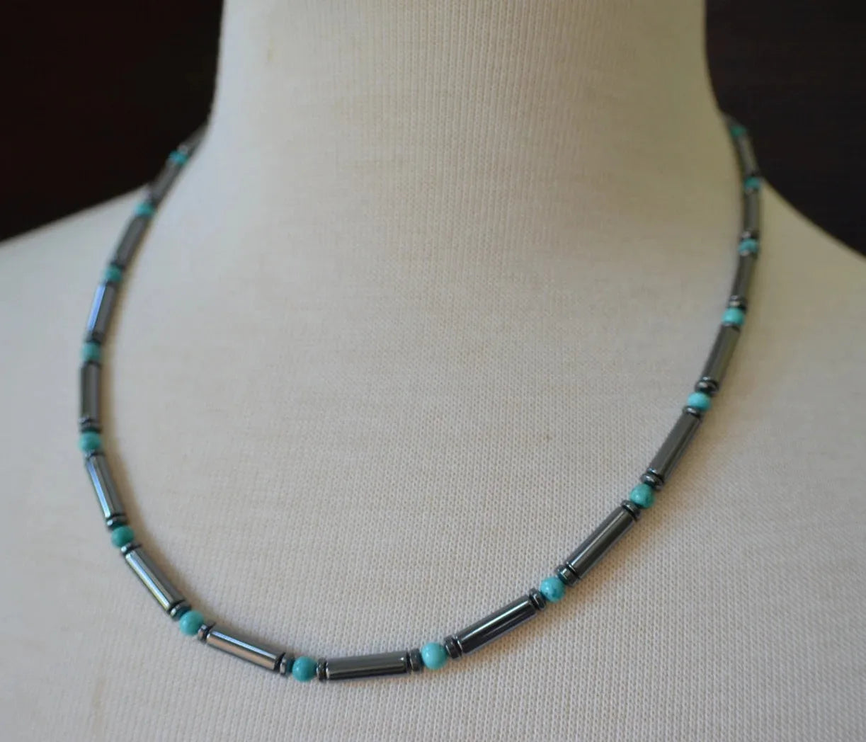 Men's Necklace Natural Coconut Pearls, Heishi Pearls in White Natural Shell and Black Wood  Beaded Surfer Necklace