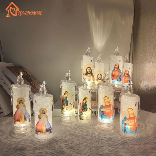 Jesus Jungfrau Christus Kerzenlampe Romantisches Teelicht Elektronische Flammenlose LED Deko