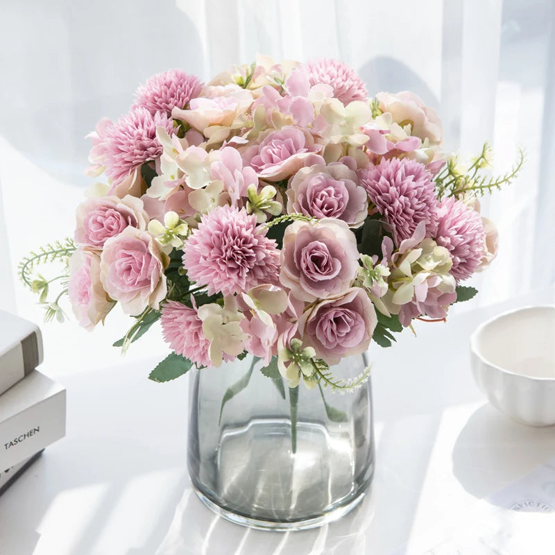 30CM Seidenrosen Hochzeit Bouquet Vase für Home Raum Dekoration Weihnachtsgirlande Scrapbooking Künstliche Hortensie Kunstblumen