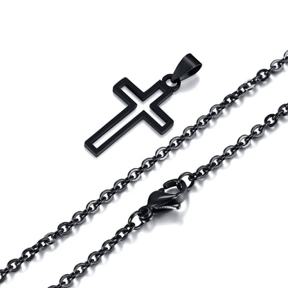 Mprainbow Mens Cutout Cross Necklaces,Waterproof Stainless Steel Hollow Cross Pendant Collar,Religious Faith Christ Gift Jewelry