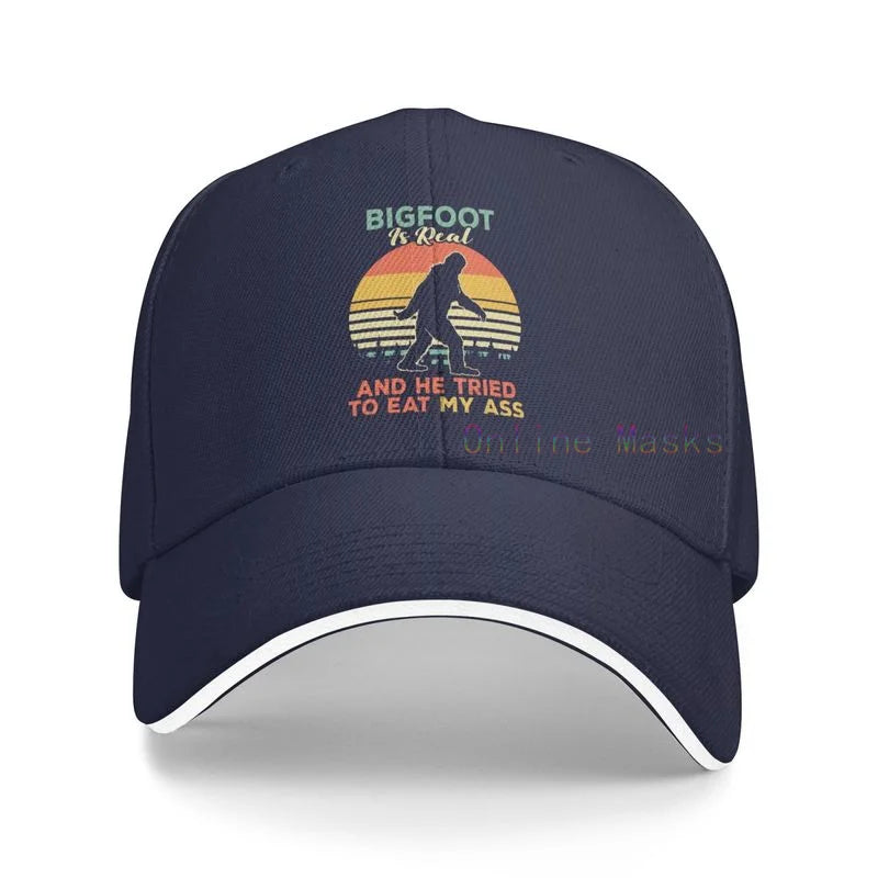 Bigfoot is Real and He Tried to Eat My Ass Baseball Cap Unisex Vintage Trucker Hat Adjustable Cowboy Hats for Mens Womens