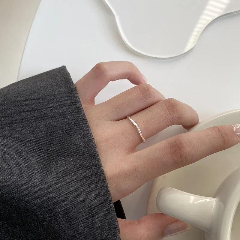 Echt 925 Sterling Silber minimalistische geometrische runde Ringe für Frauen Trendiger Edelschmuck Öffnung unregelmäßige Accessoires