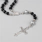 Natural Labradorite Tiger Eye Stone Bracelet Catholic Christ Rosary Cross Pendant Bracelets Men Meditation Prayer Jewelry Gift