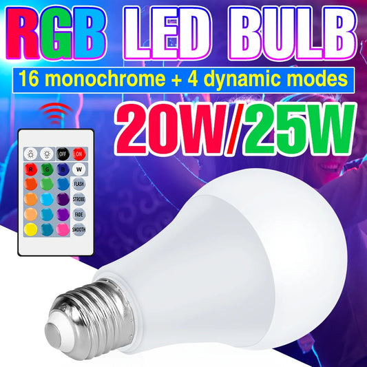 RGB Neonlicht E27 Regenbogenlampe 220V LED Farbige Glühbirne mit IR-Fernbedienung 20W 25W Bombillas LED Weihnachtsdekoration