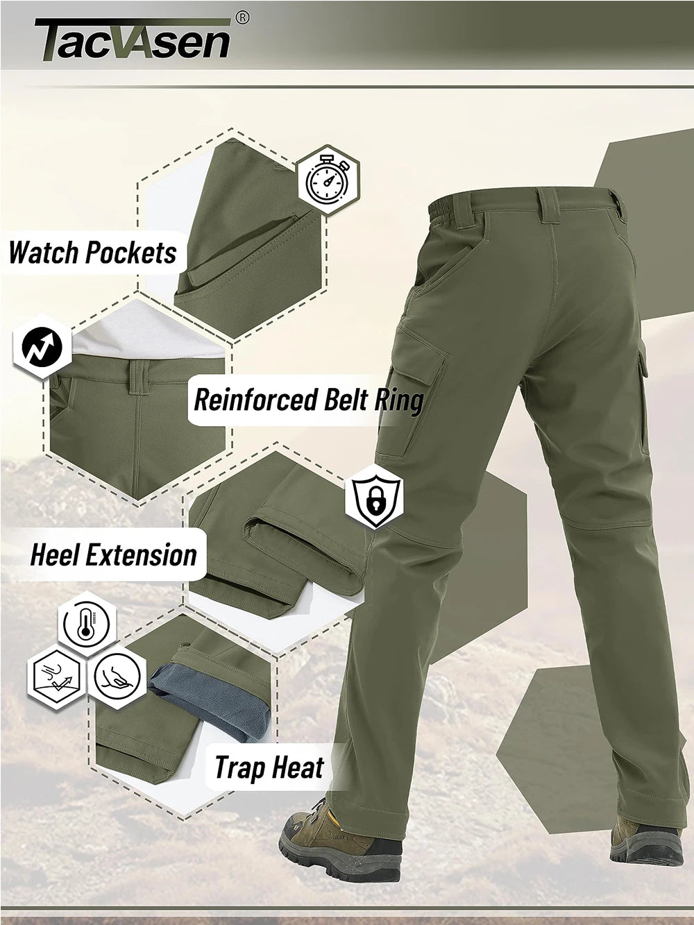 TACVASEN IX9 Winter Softshell Thermo Wanderhose Arbeitshose Herren Fleece Cargohose Wasserdicht Warm Outdoor Männer Hose