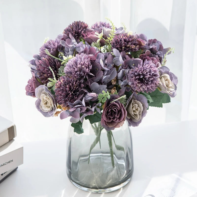 30CM Seidenrosen Hochzeit Bouquet Vase für Home Raum Dekoration Weihnachtsgirlande Scrapbooking Künstliche Hortensie Kunstblumen