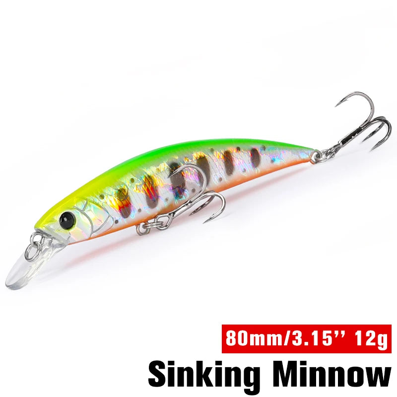 TSURINOYA 80S 12g Sinking Minnow Fishing Lure DW96 8cm Large Trout Pike Rockfish Hard Bait Jerkbait Freshwater Saltwater Wobbler