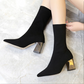 Autumn winter elastic fabric ankle boots women's shoes pointed thick heel stretch boots knitted stockings sizes 34-43
