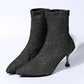 Herbstmode Damenstiefeletten Eleganter spitzer Zeh Stiletto-Booties High Heels Luxus Paillettenstoff Slip-on Stiefeletten Damenschuhe