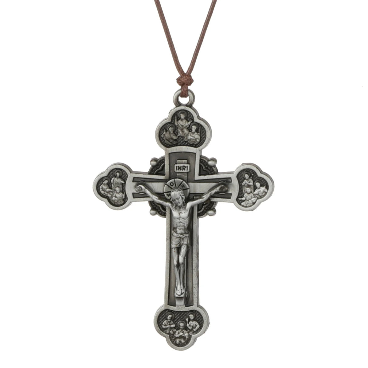 Cottvott Dreifaltigkeits-Kruzifix Jesus Christus Kreuz Anhänger Halskette Katholische verstellbare Wachsseilkette Halskette Frauen Männer Schmuck Geschenk