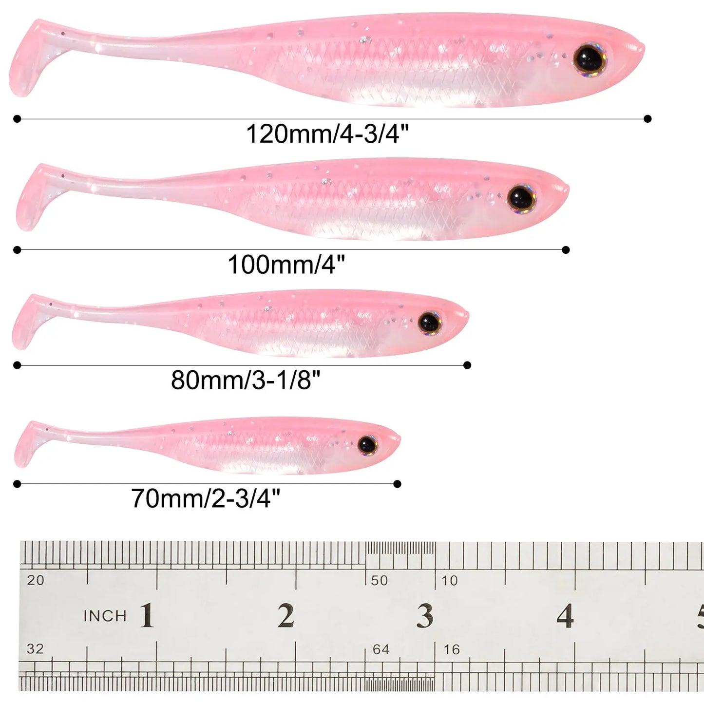 Dr.Fish 5/6 Stück Angelköder Weichplastik Silikonköder Paddelschwanz Shad Wurm Swimbait Süßwasser Barsch Forelle 70mm 80mm 100mm