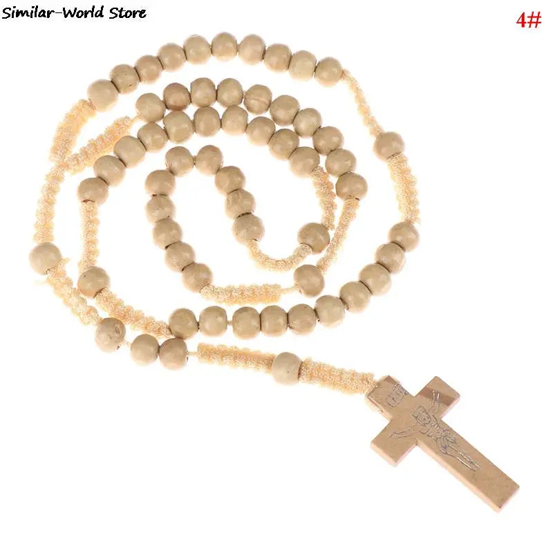 Christus Jesus Holzperlen 9mm Rosenkranzperle Kreuz Anhänger Geflochtenes Seil Halskette Religiöse Orthodoxe Gebetskette Schmuck