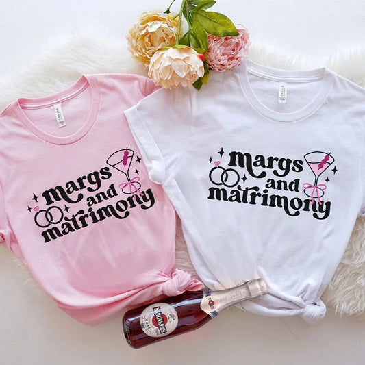 Margs & Matrimony Junggesellenabschied Party T-Shirts Harajuku Sommer Team Braut Tees Brautparty Grafik Y2k Tops