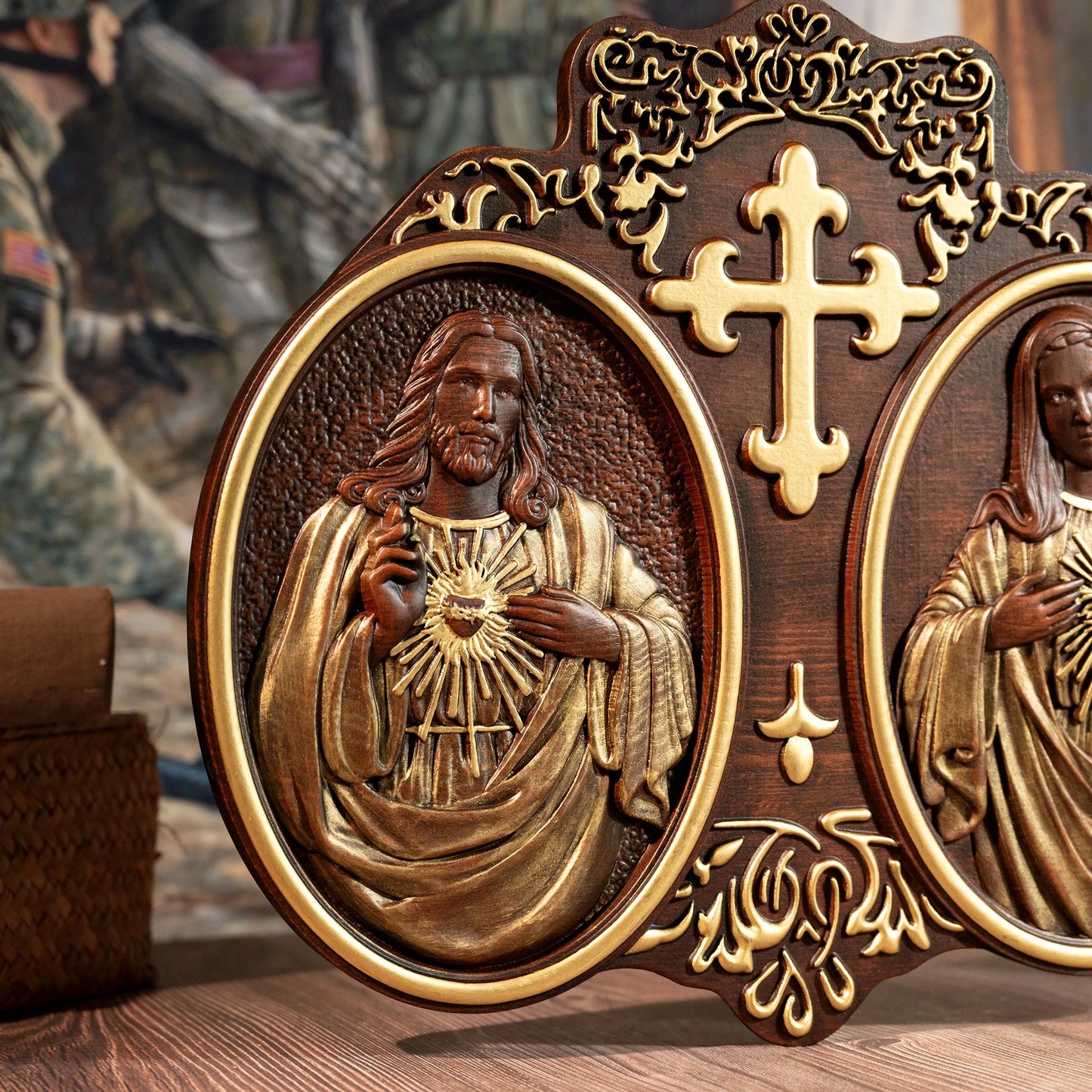 Heiliges Herz Jesu und Herz Mariä, Jesus Christus, Jesus Wanddekoration, Religiöse Heiligenstatue, Komplettes katholisches Weihnachtsgeschenk