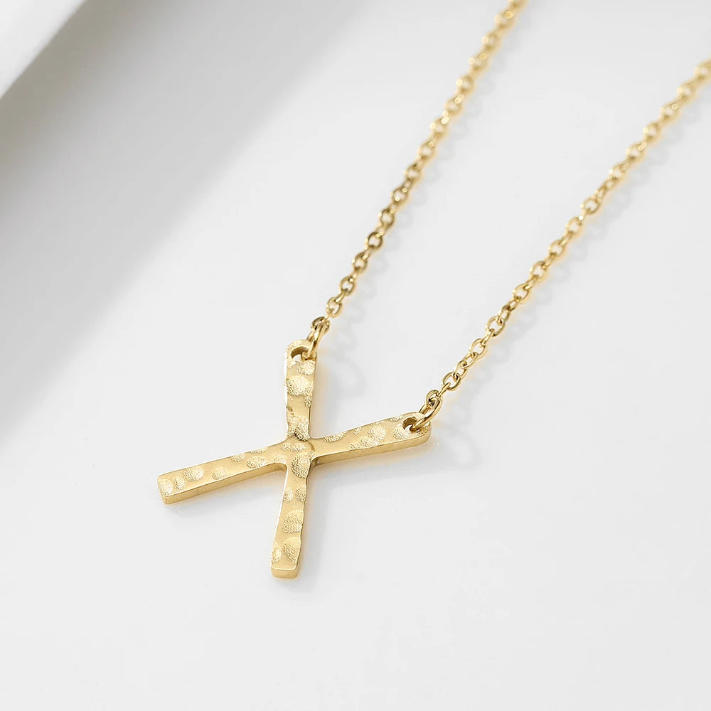 e-Manco Punk Edelstahl Halskette Damen Stylische X-Form Anhänger Halskette Einfache Dünne Halskette für Frauen Modeschmuck