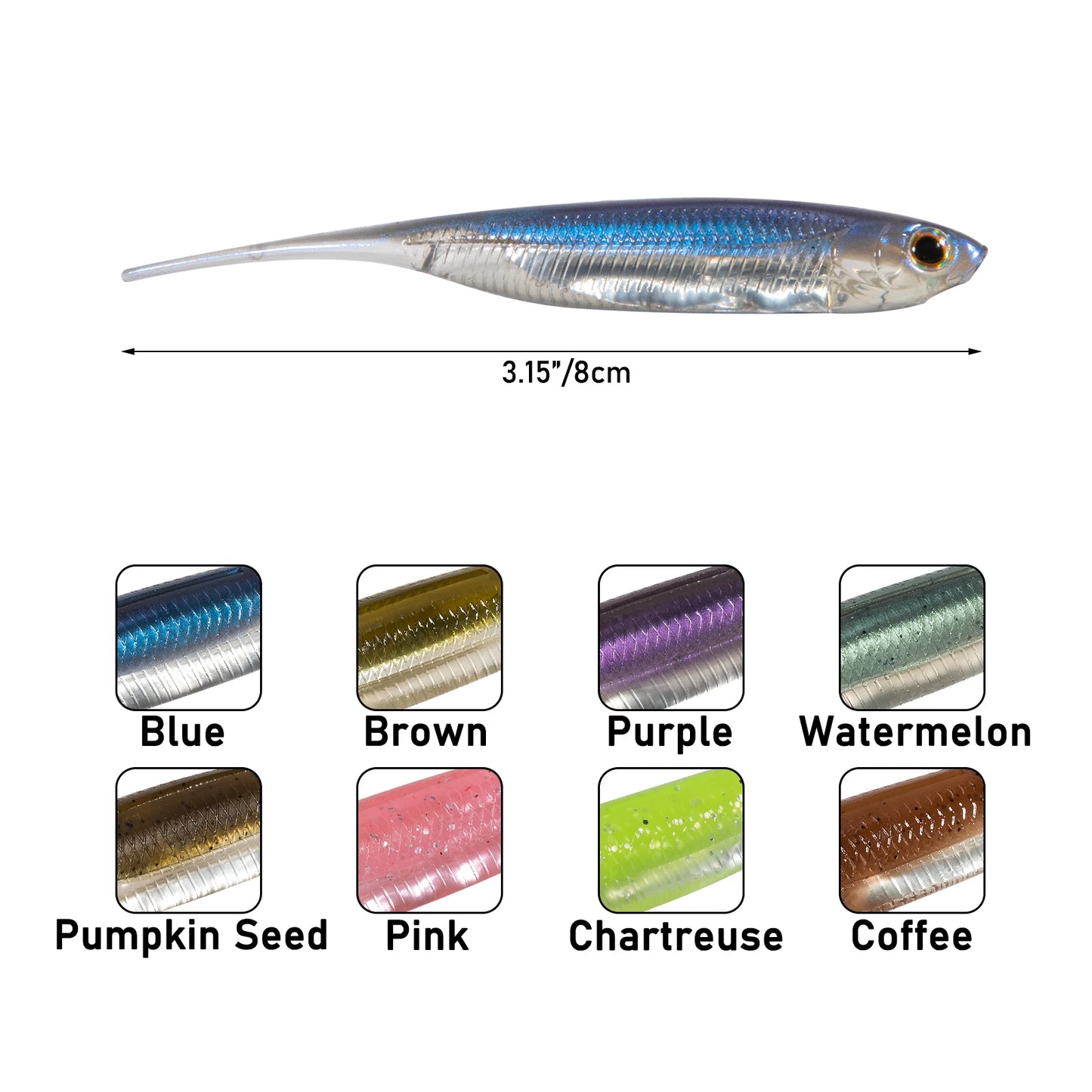Dr.Fish 5/6 Stück Angelköder Weichplastik Silikonköder Paddelschwanz Shad Wurm Swimbait Süßwasser Barsch Forelle 70mm 80mm 100mm