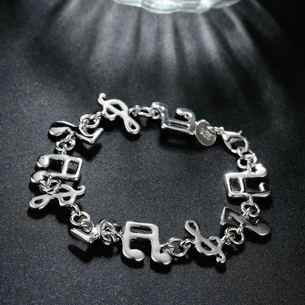 Heiß feine Musiknote Kette 925 Sterling Silber Armbänder für Damen Hochzeitsfeier Mädchen Studentin Weihnachtsgeschenke Mode Schmuck