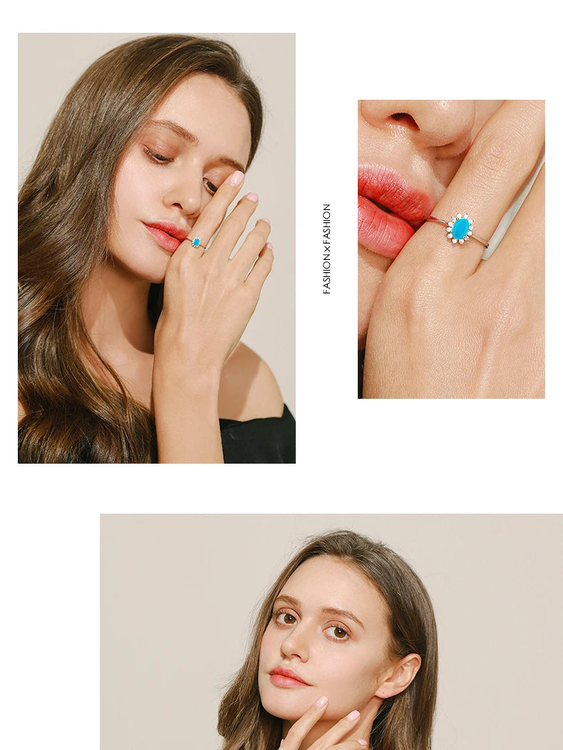 MODIAN Klassischer Kronenring für Damen aus reinem 925er Sterlingsilber mit natürlichem Türkis, elegante Mode-Ringe für Frauen, Weihnachtsschmuck