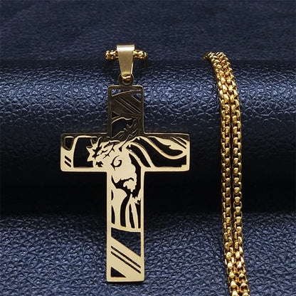 Christ Gott Kreuz Jesus Dornenkrone Kette Halskette Herren Edelstahl Kruzifix Halskette Schmuck colar masculino N7074S02