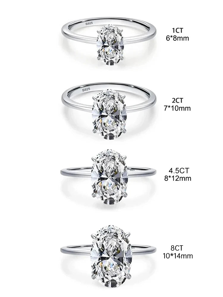925 Sterling Silve 1-8CT Zircon Gorgeous Shiny Oval Stone Ring For Women Engagement Wedding Luxury High Quality Fine Jewelry