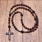Tiger Eye Stone Bead & Hematite Cross Pendant Necklace for Men Women Catholic Christ Rosary Cross Pendant