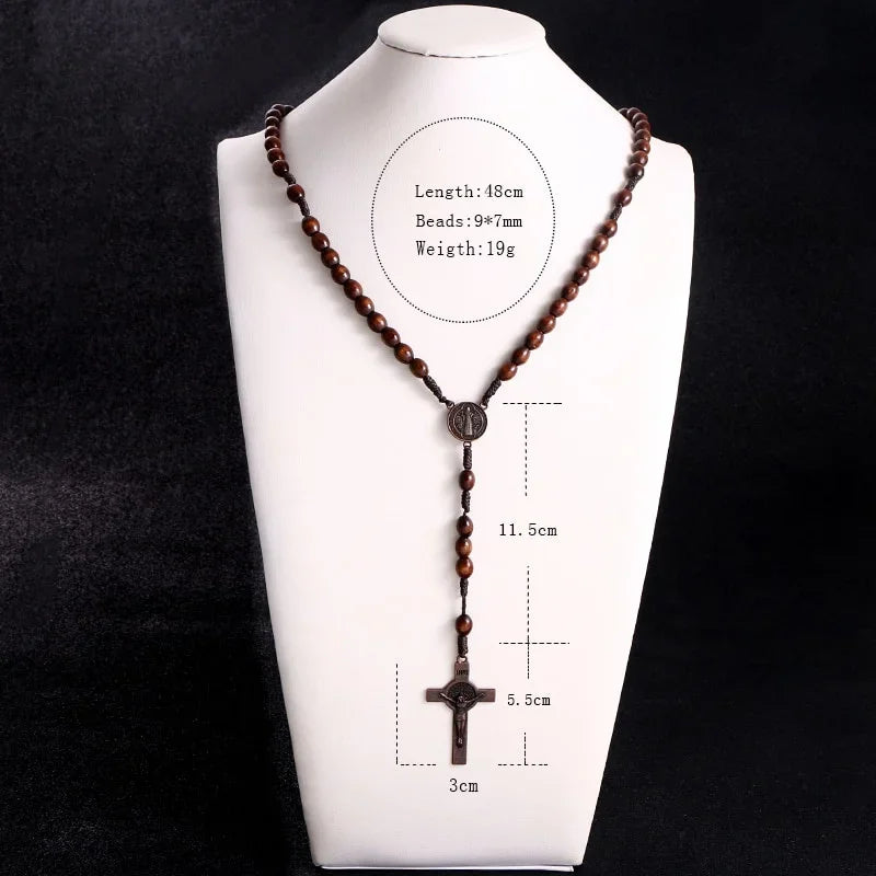Christus Jesus Holzperlen 8mm Rosenkranzperlen Kreuz Autoanhänger Geflochtene Seilkette Halskette Religiöser Orthodoxer Gebetsschmuck