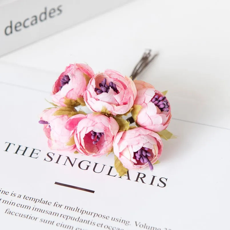 12PCS Artificial Flowers Christmas Decorations for Home Accessories Stamen Wedding Bouquet Garland DIY Gifts Silk Tea Roses Buds