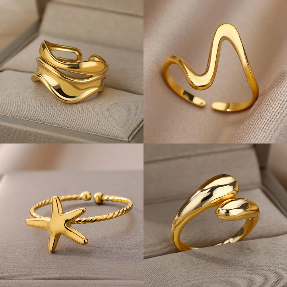 Edelstahlringe für Damen Wasserdicht Offen Goldfarbener Ring Hochzeits-Paarband Schmuck Geschenke Kostenloser Versand Artikel anillos