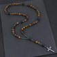 Catholic Natural Tiger Eye Stone Black Agate Rosary Beads Necklace Hematite Cross Pendant Necklace Women Men Christ Mala Jewelry