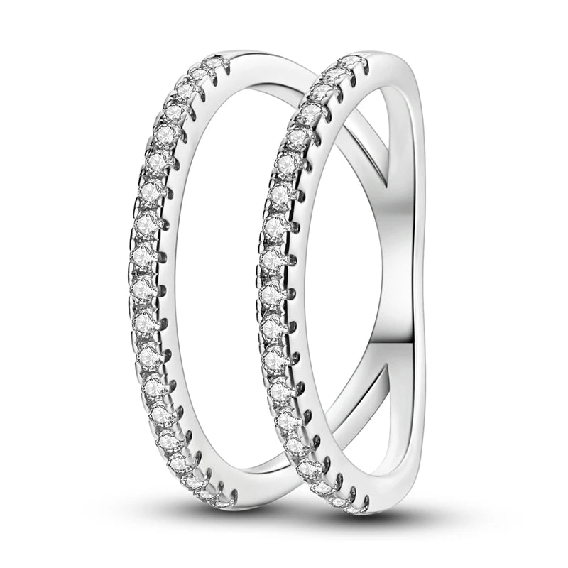 Ringe für Frauen 925 Silberfarbe Zirkon Wickellinie Geometrischer Sternring Verlobung Hochzeit Romantisches Valentinstag Feinschmuck Geschenk