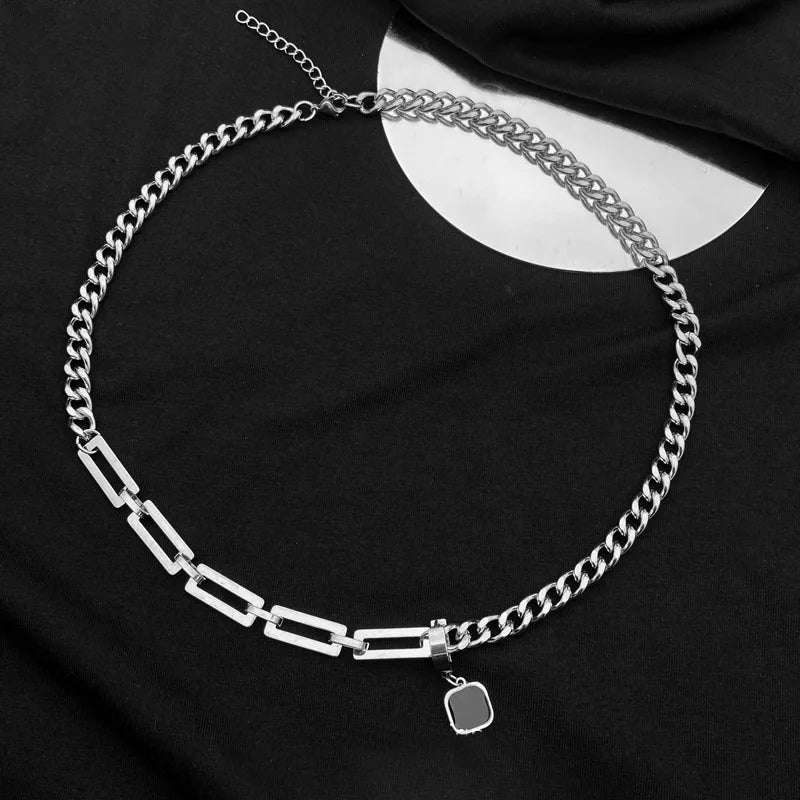 Edelstahl Cuban Gliederkette Halskette für Herren Schwarz Quadrat Anhänger Halskette Herren Halsketten Coole Hip Hop Halskette Neu