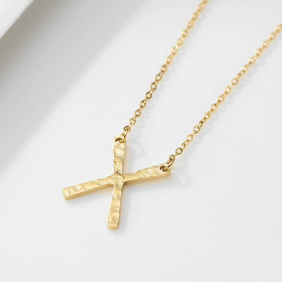 e-Manco Punk Edelstahl Halskette Damen Stylische X-Form Anhänger Halskette Einfache Dünne Halskette für Frauen Modeschmuck