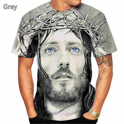 God! About Jesus Love Everone Christian Men's Round Neck Casual Short Sleeve T-Shirt, Cross Jesus Pattern Printed T-Shirt Top