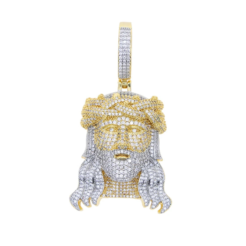 2024Neu Zweifarbig Roségoldfarbe Hip Hop Jesus Christus Kopf Anhänger Mikro Pavé 5A Zirkonia CZ Iced Out Herren Mode Schmuck